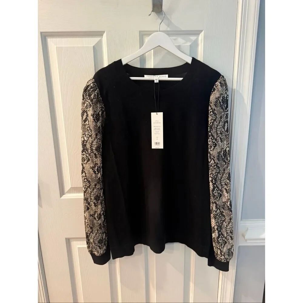 Veronica Beard Alder Mixed Media Black & Leopard Sweater sz 2X NWT